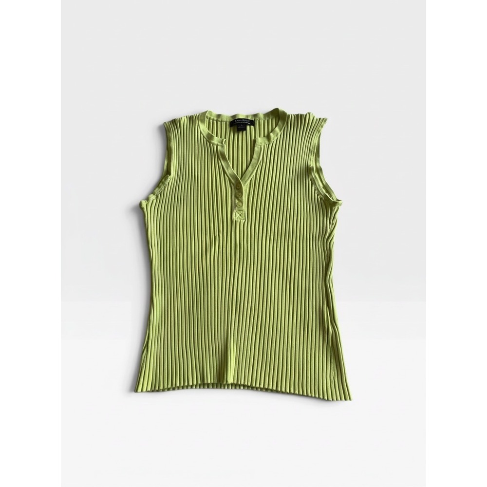 C'est City August Silk Vintage Y2K Lime Green Ribbed Henley Tank Top XL